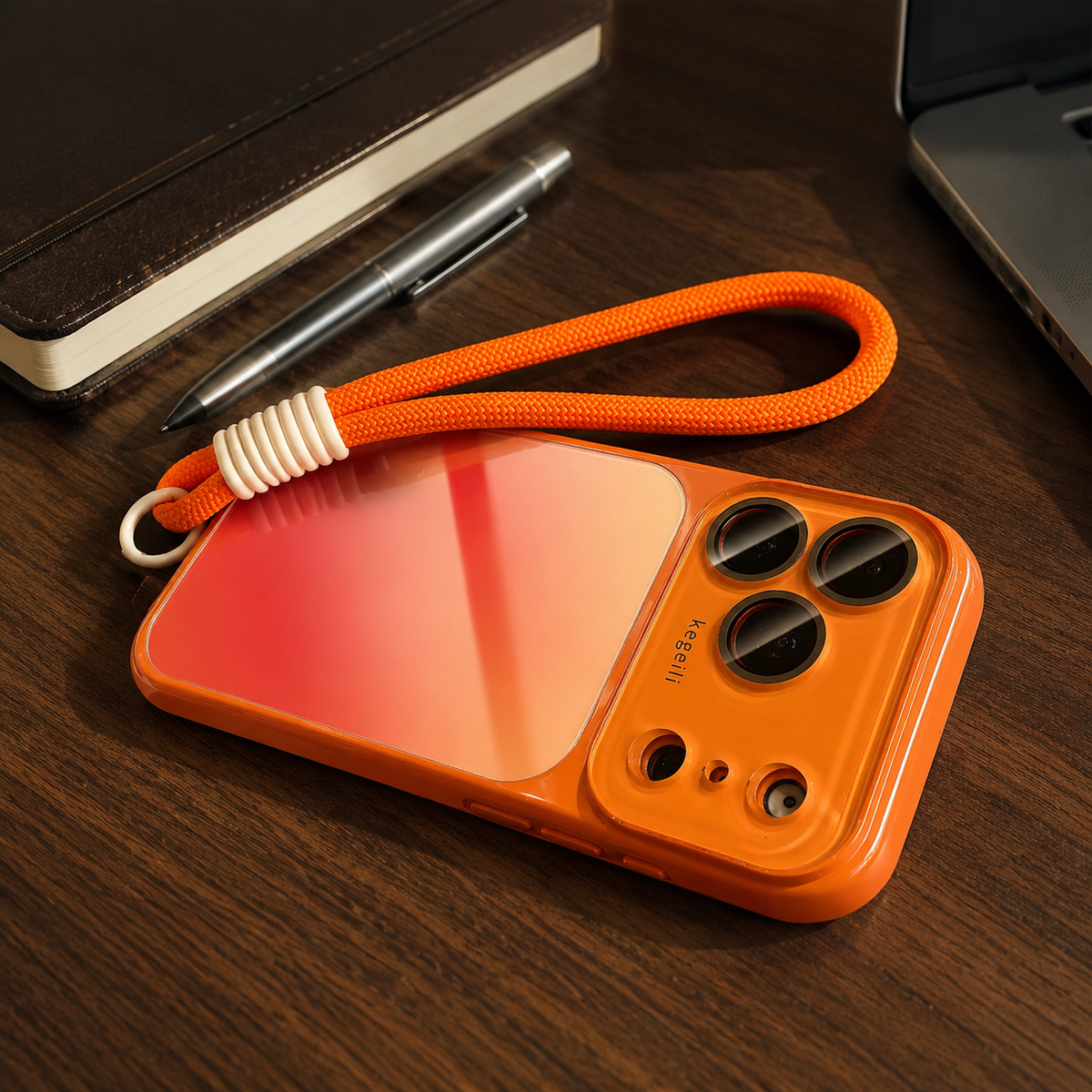 Premium iPhone Case Gradient Glossy Shockproof PC TPU Protective Cover Full Camera Protection Lanyard Anti Scratch Non Slip Lightweight Dual Layer Bumper