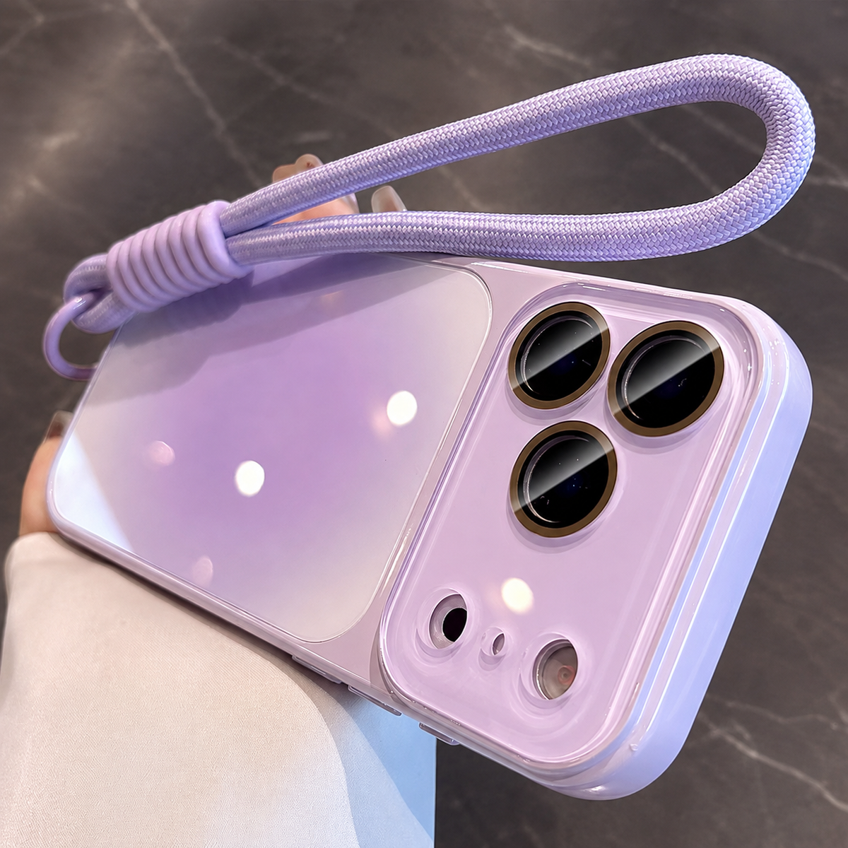 Premium iPhone Case Gradient Glossy Shockproof PC TPU Protective Cover Full Camera Protection Lanyard Anti Scratch Non Slip Lightweight Dual Layer Bumper