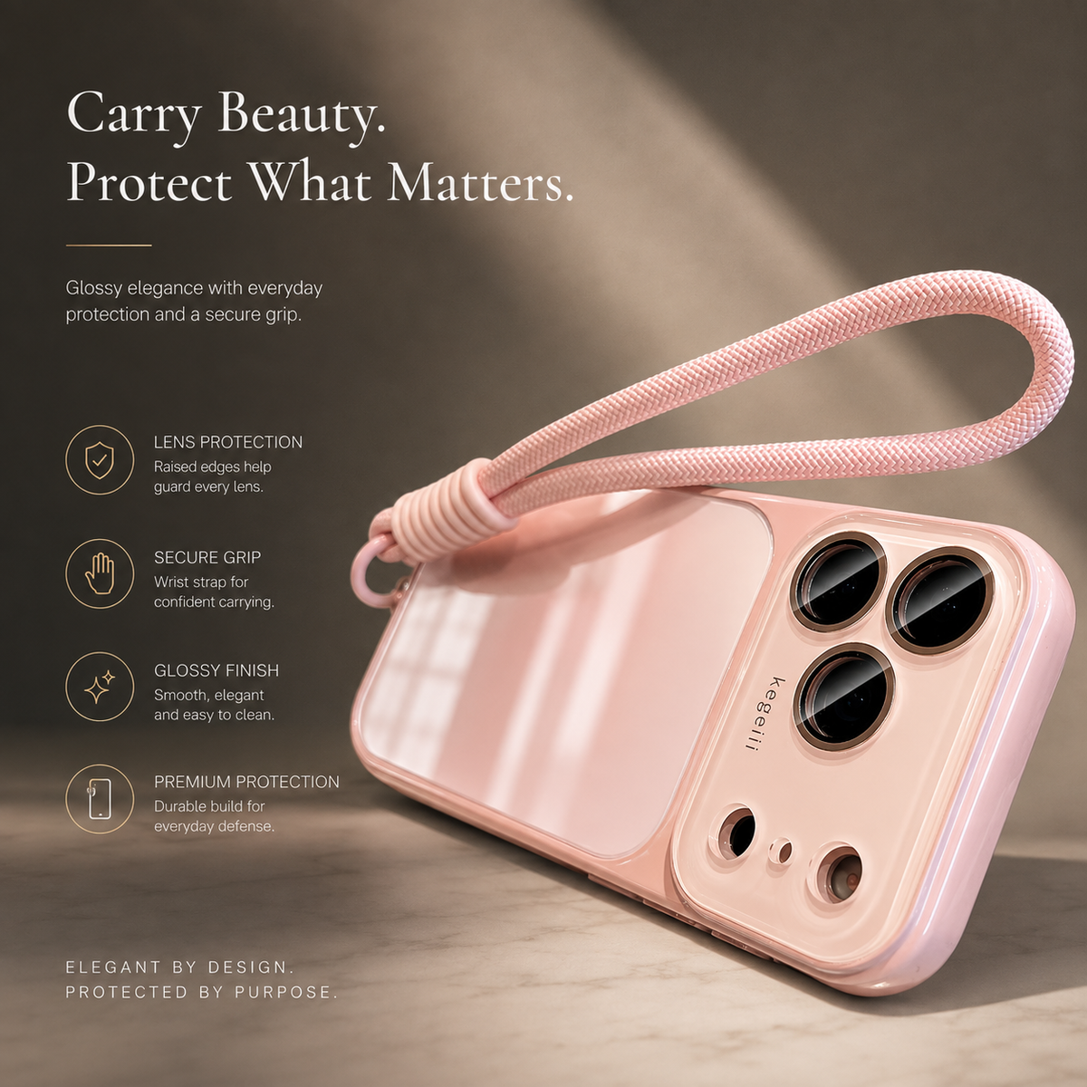 Premium iPhone Case Gradient Glossy Shockproof PC TPU Protective Cover Full Camera Protection Lanyard Anti Scratch Non Slip Lightweight Dual Layer Bumper