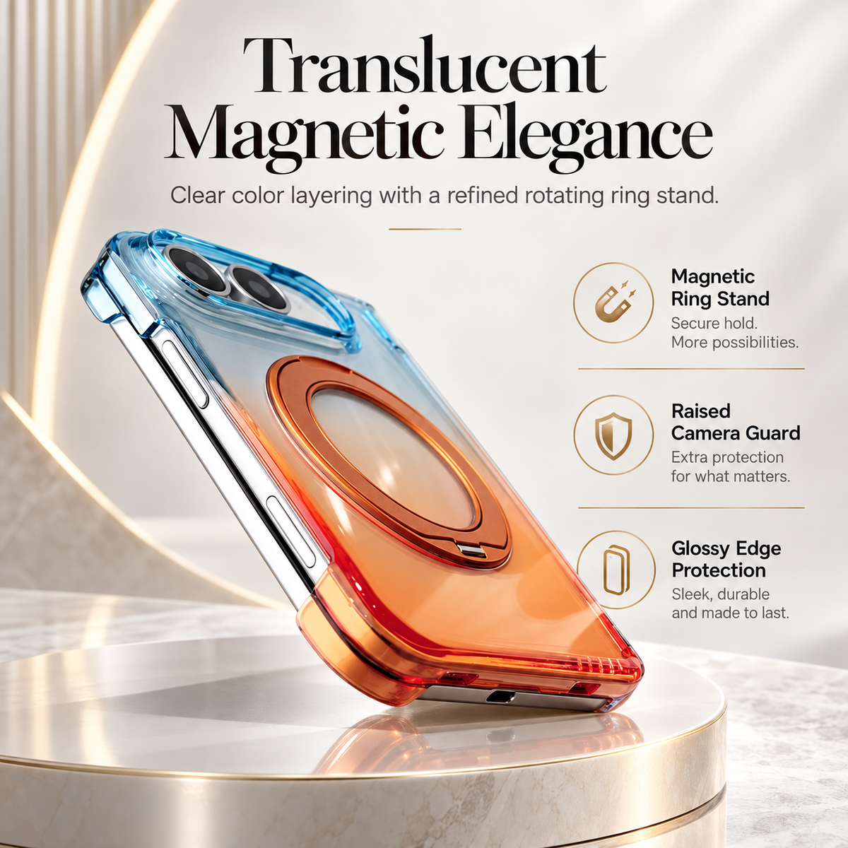 Premium iPhone Case Gradient Magnetic Rotating Folding Stand Foldable Cover Hinge Protection Shockproof Anti Drop Durable Slim Protective Phone Cover Case