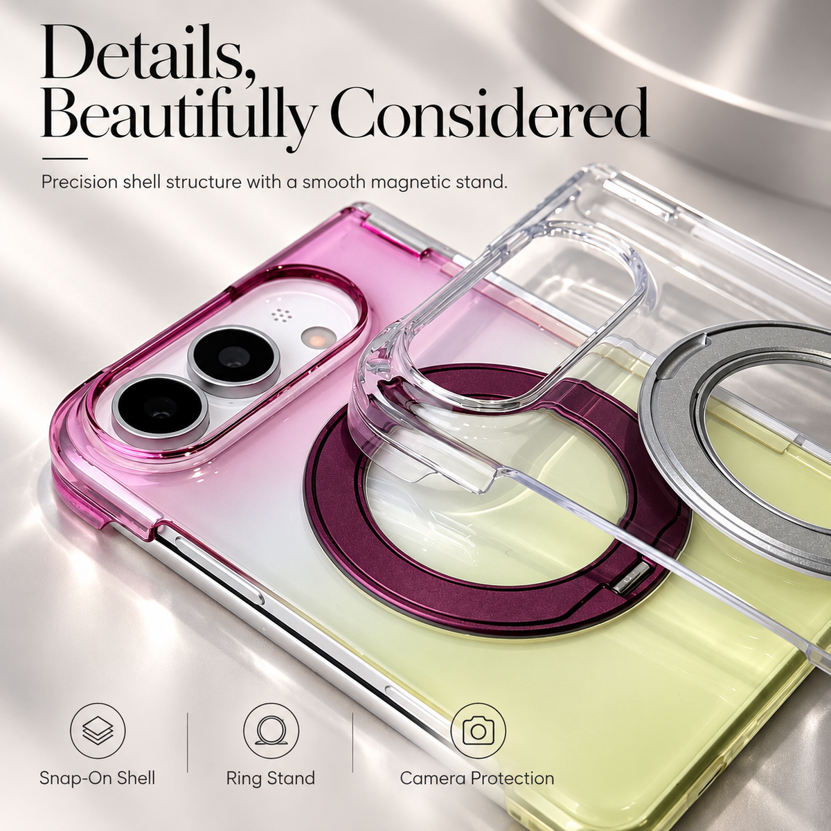 Premium iPhone Case Gradient Magnetic Rotating Folding Stand Foldable Cover Hinge Protection Shockproof Anti Drop Durable Slim Protective Phone Cover Case