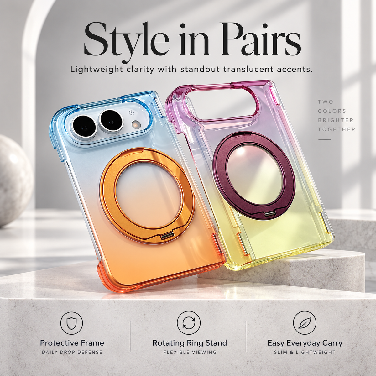 Premium iPhone Case Gradient Magnetic Rotating Folding Stand Foldable Cover Hinge Protection Shockproof Anti Drop Durable Slim Protective Phone Cover Case
