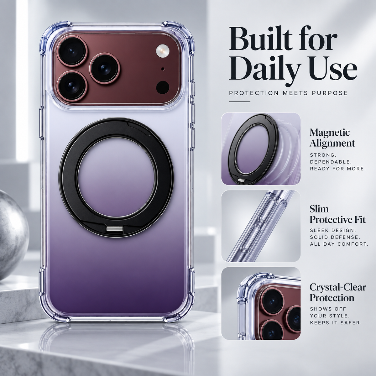 Premium iPhone Case Gradient Magnetic Rotating Folding Stand Foldable Cover Hinge Protection Shockproof Anti Drop Durable Slim Protective Phone Cover Case
