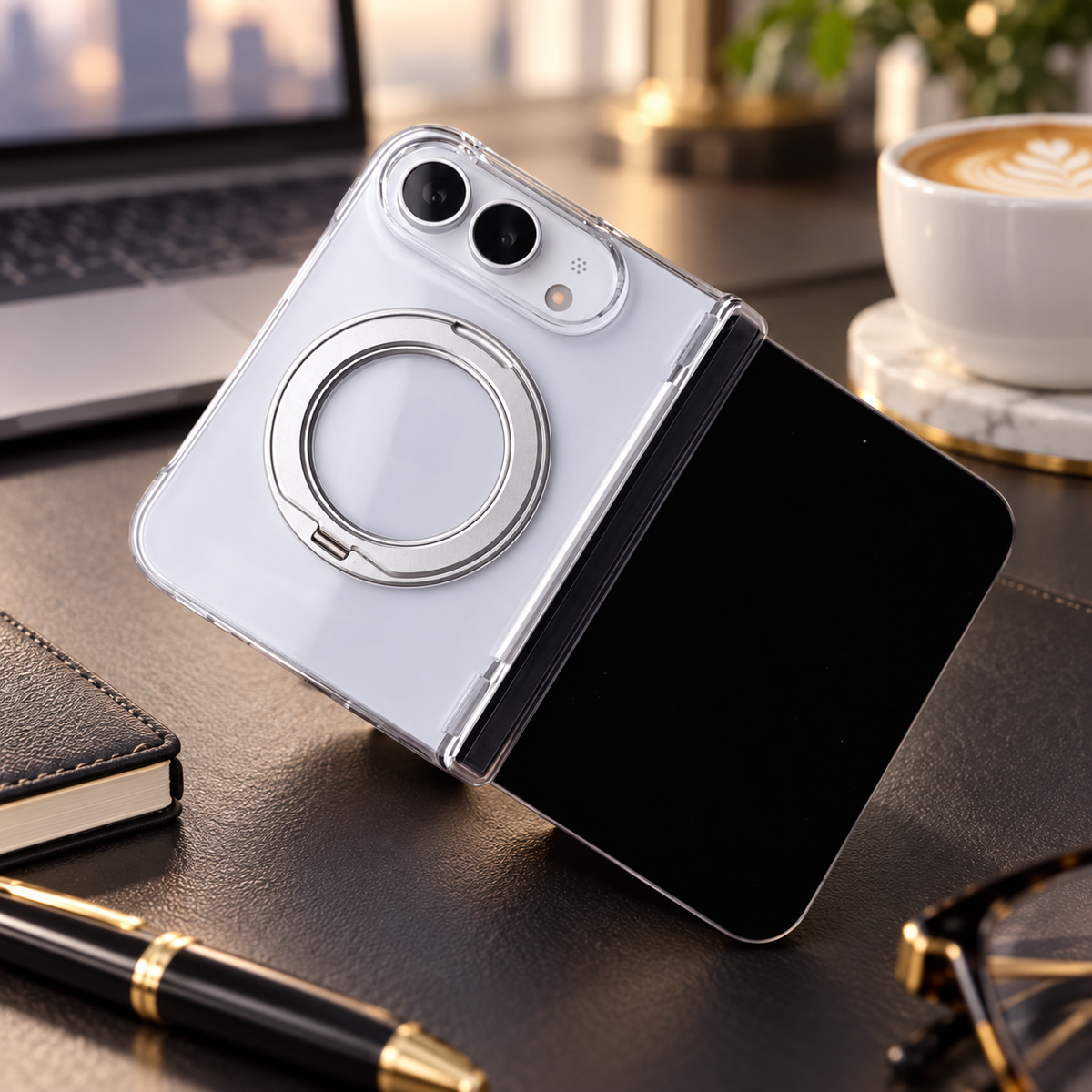 Premium iPhone Case Gradient Magnetic Rotating Folding Stand Foldable Cover Hinge Protection Shockproof Anti Drop Durable Slim Protective Phone Cover Case