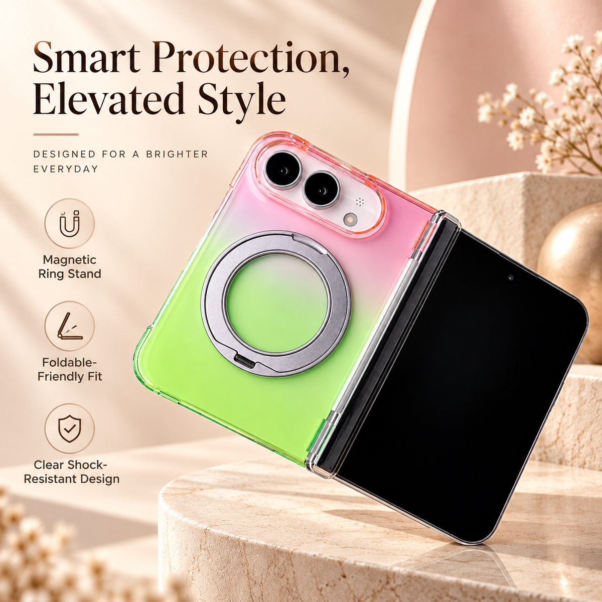 Premium iPhone Case Gradient Magnetic Rotating Folding Stand Hinge Shockproof Slim Durable Anti Drop Protective Tough Stylish Phone Cover Case with Grip