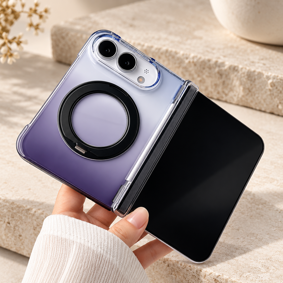 Premium iPhone Case Gradient Magnetic Rotating Folding Stand Hinge Shockproof Slim Durable Anti Drop Protective Tough Stylish Phone Cover Case with Grip