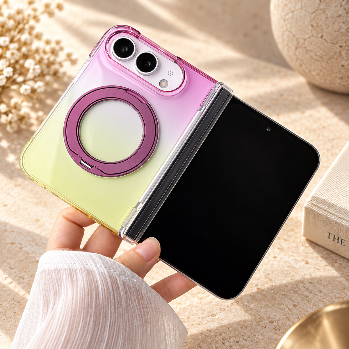 Premium iPhone Case Gradient Magnetic Rotating Folding Stand Hinge Shockproof Slim Durable Anti Drop Protective Tough Stylish Phone Cover Case with Grip