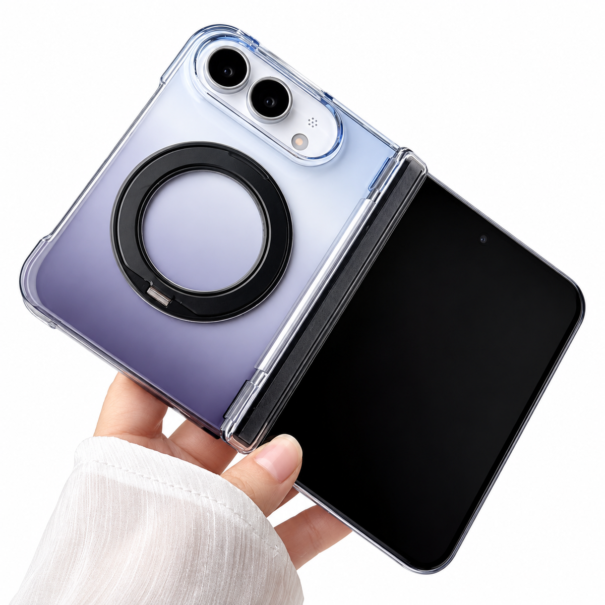 Premium iPhone Case Gradient Magnetic Rotating Folding Stand Hinge Shockproof Slim Durable Anti Drop Protective Tough Stylish Phone Cover Case with Grip