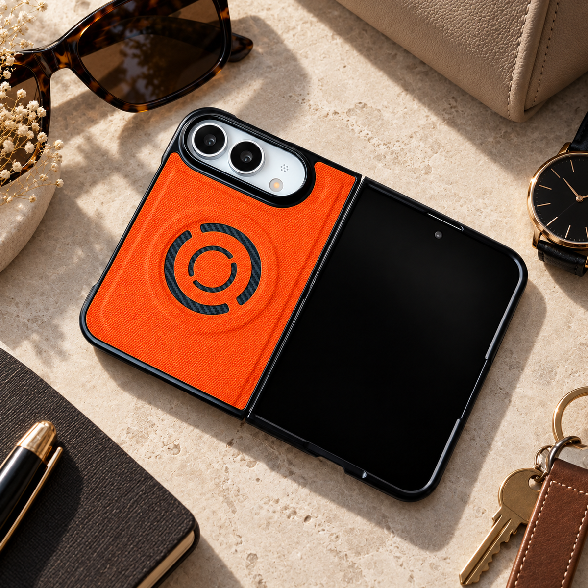 Premium iPhone Case Hard PC Artificial Leather MagSafe Magnetic Wireless Charging Foldable Cover Shockproof Bumper Slim Durable Protective Phone Cover Case
