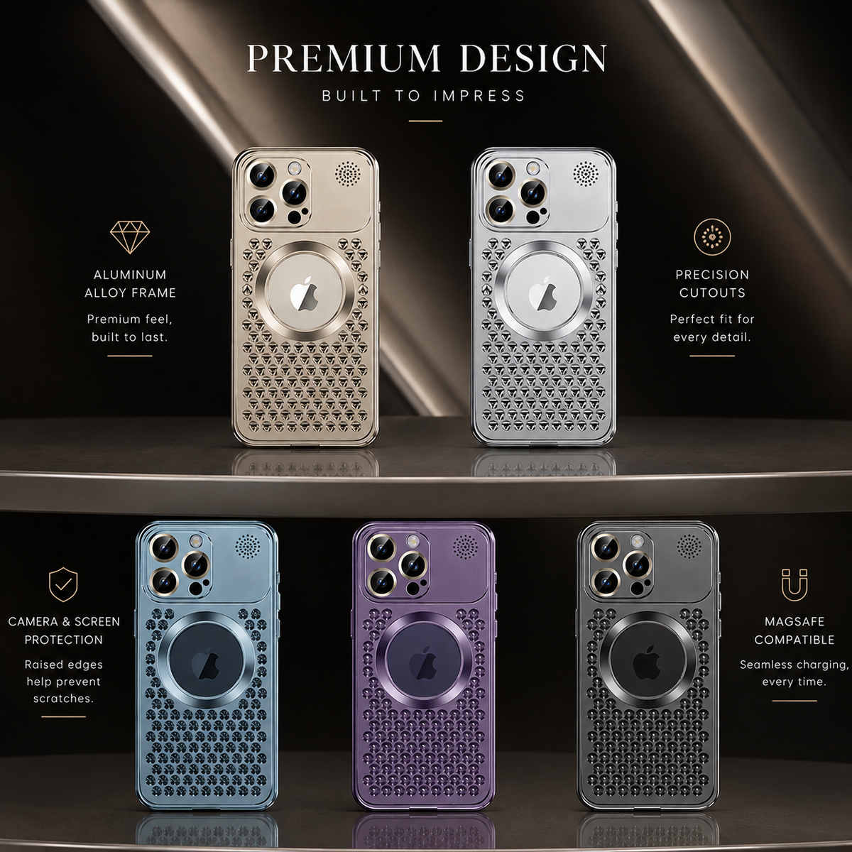 Premium iPhone Case Heat Dissipation Magnetic Aluminum Cover MagSafe Compatible Dual Layer Shockproof Slim Scratch Resistant Protective Finish Designs