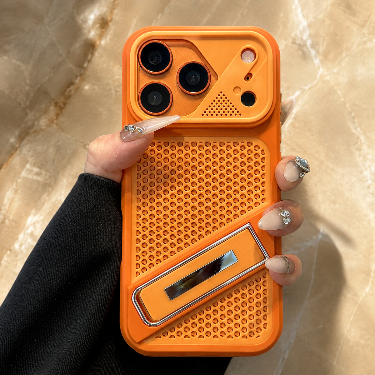 Premium iPhone Case Heat Dissipation Shockproof Acrylic Protective Cover Built In Holder Kickstand Non Slip Slim Lightweight Cooling Bumper Hard Back Case