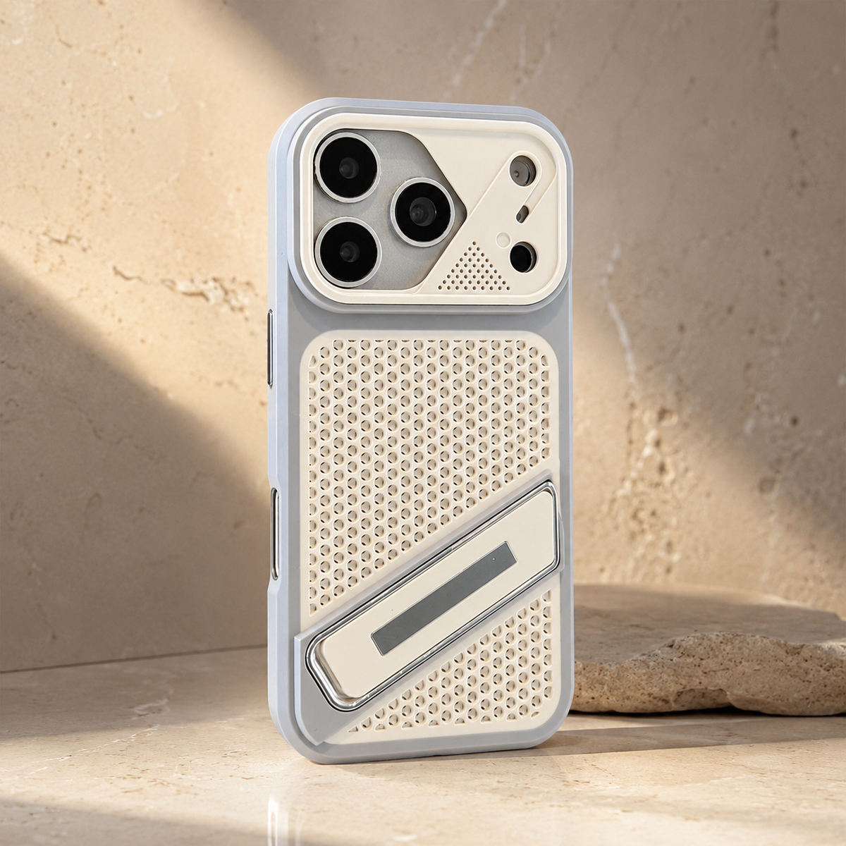 Premium iPhone Case Heat Dissipation Shockproof Acrylic Protective Cover Built In Holder Kickstand Non Slip Slim Lightweight Cooling Bumper Hard Back Case