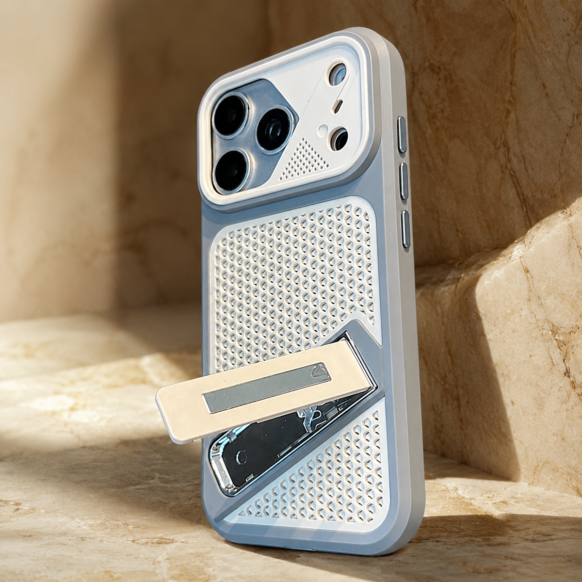 Premium iPhone Case Heat Dissipation Shockproof Acrylic Protective Cover Built In Holder Kickstand Non Slip Slim Lightweight Cooling Bumper Hard Back Case