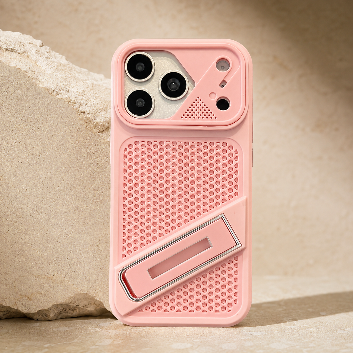 Premium iPhone Case Heat Dissipation Shockproof Acrylic Protective Cover Built In Holder Kickstand Non Slip Slim Lightweight Cooling Bumper Hard Back Case