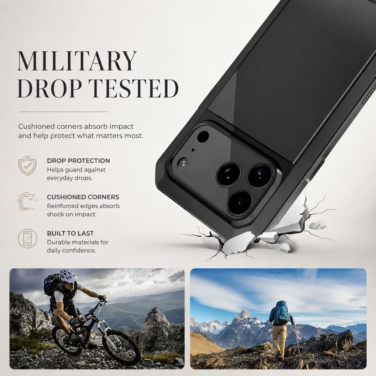 Premium iPhone Case Heavy Duty Aluminum Armor 360 Full Body Shockproof Protective Cover Anti Scratch Anti Fingerprint Non Slip Reinforced Rugged Case