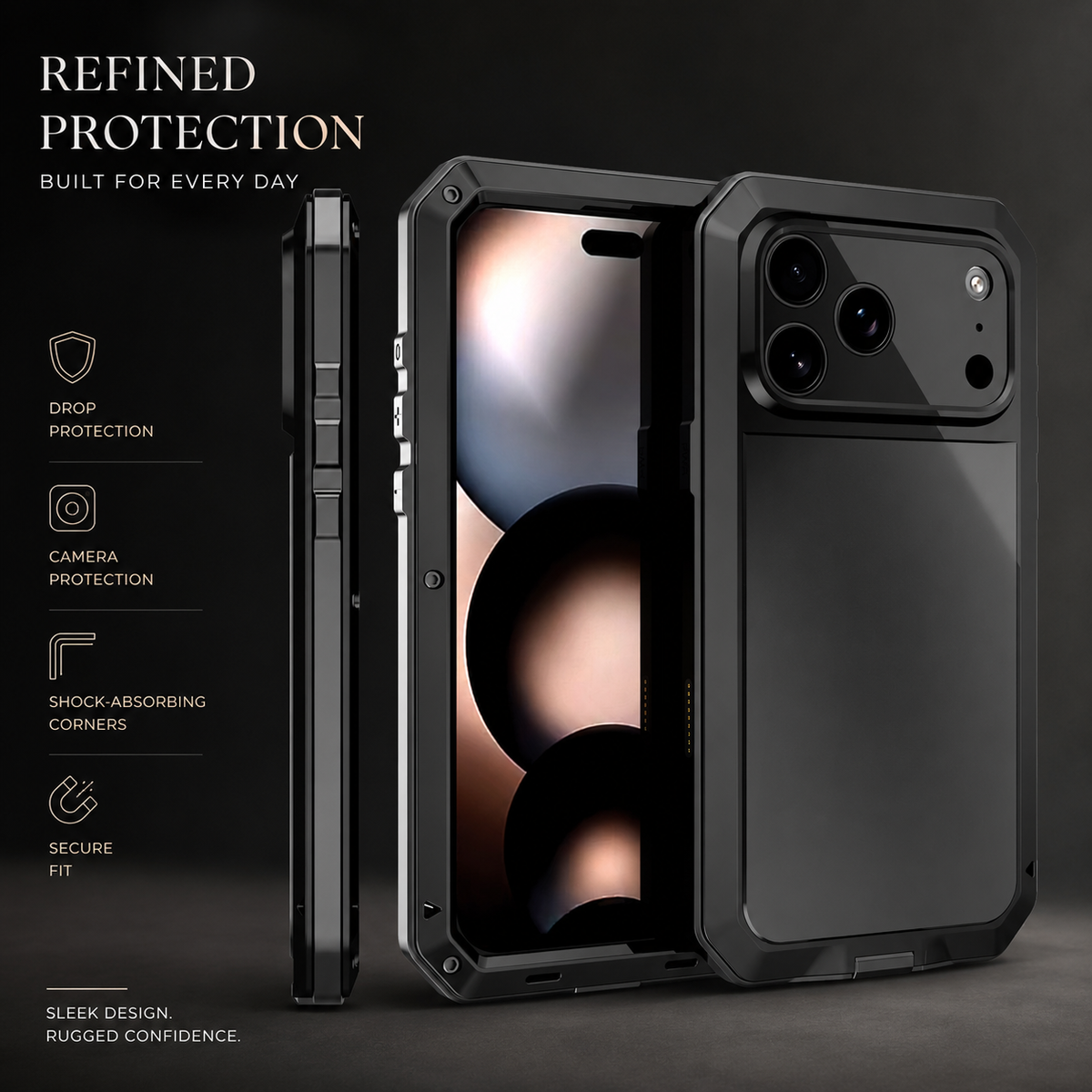 Premium iPhone Case Heavy Duty Aluminum Armor 360 Full Body Shockproof Protective Cover Anti Scratch Anti Fingerprint Non Slip Reinforced Rugged Case
