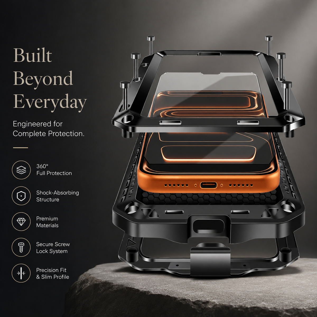 Premium iPhone Case Heavy Duty Aluminum Armor 360 Full Body Shockproof Protective Cover Anti Scratch Anti Fingerprint Non Slip Reinforced Rugged Case