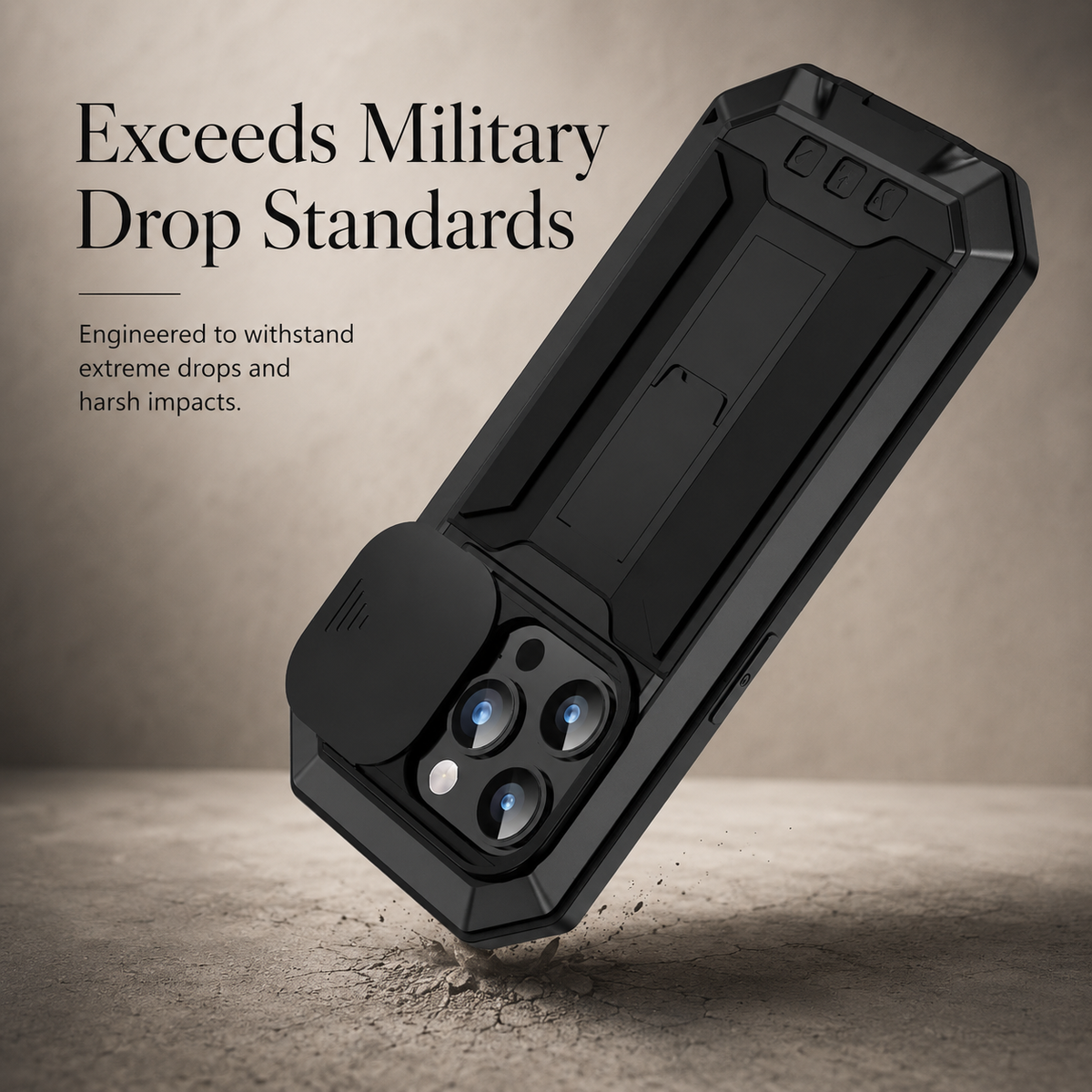 Premium iPhone Case Heavy Duty Aluminum Metal Full Body Cover Tempered Glass Lens Slider Shockproof Dual Layer Kickstand Wireless Charging