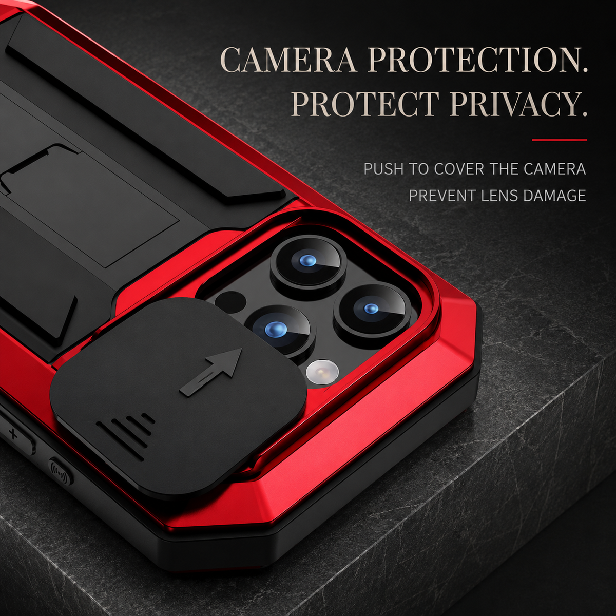 Premium iPhone Case Heavy Duty Aluminum Metal Full Body Cover Tempered Glass Lens Slider Shockproof Dual Layer Kickstand Wireless Charging