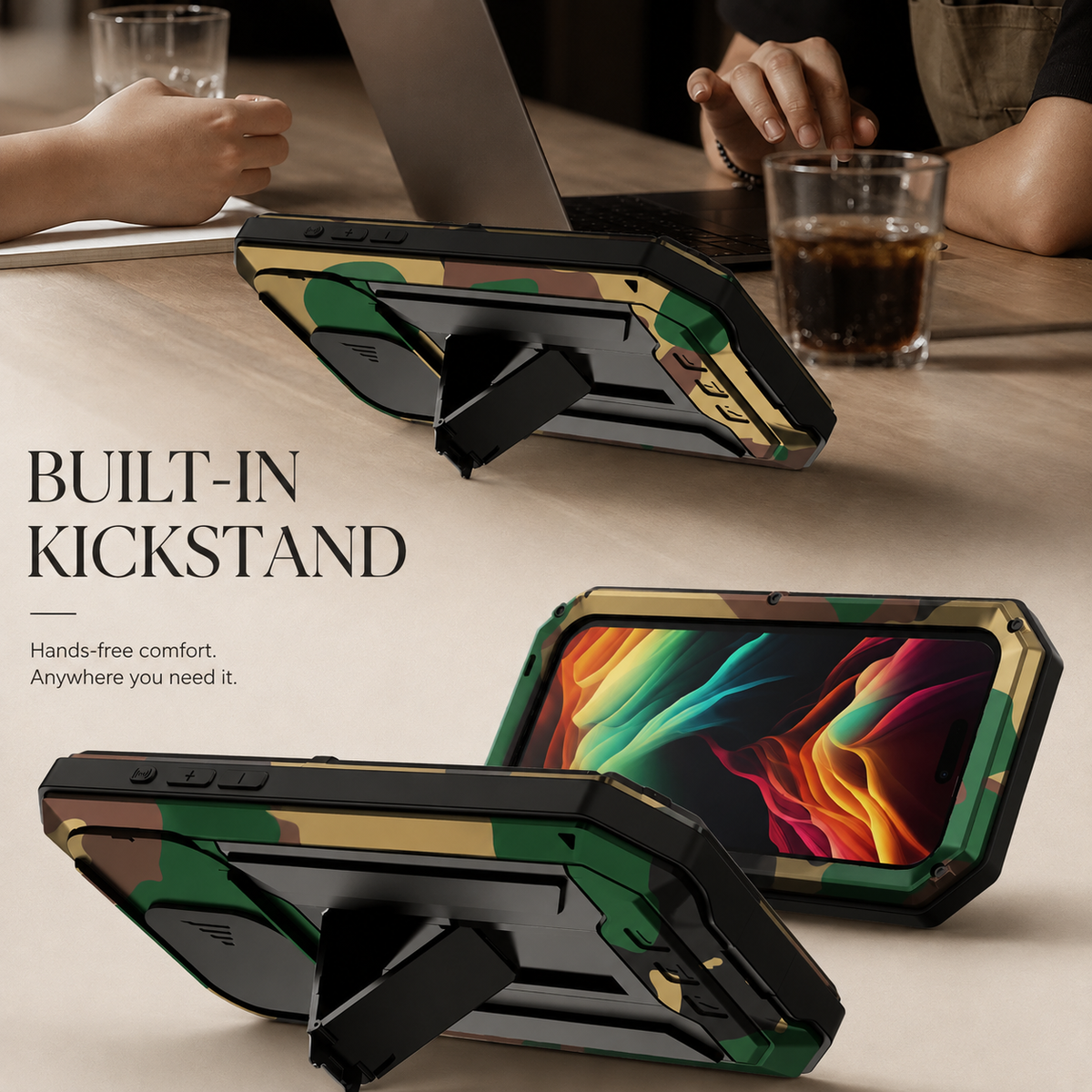 Premium iPhone Case Heavy Duty Aluminum Metal Full Body Cover Tempered Glass Lens Slider Shockproof Dual Layer Kickstand Wireless Charging