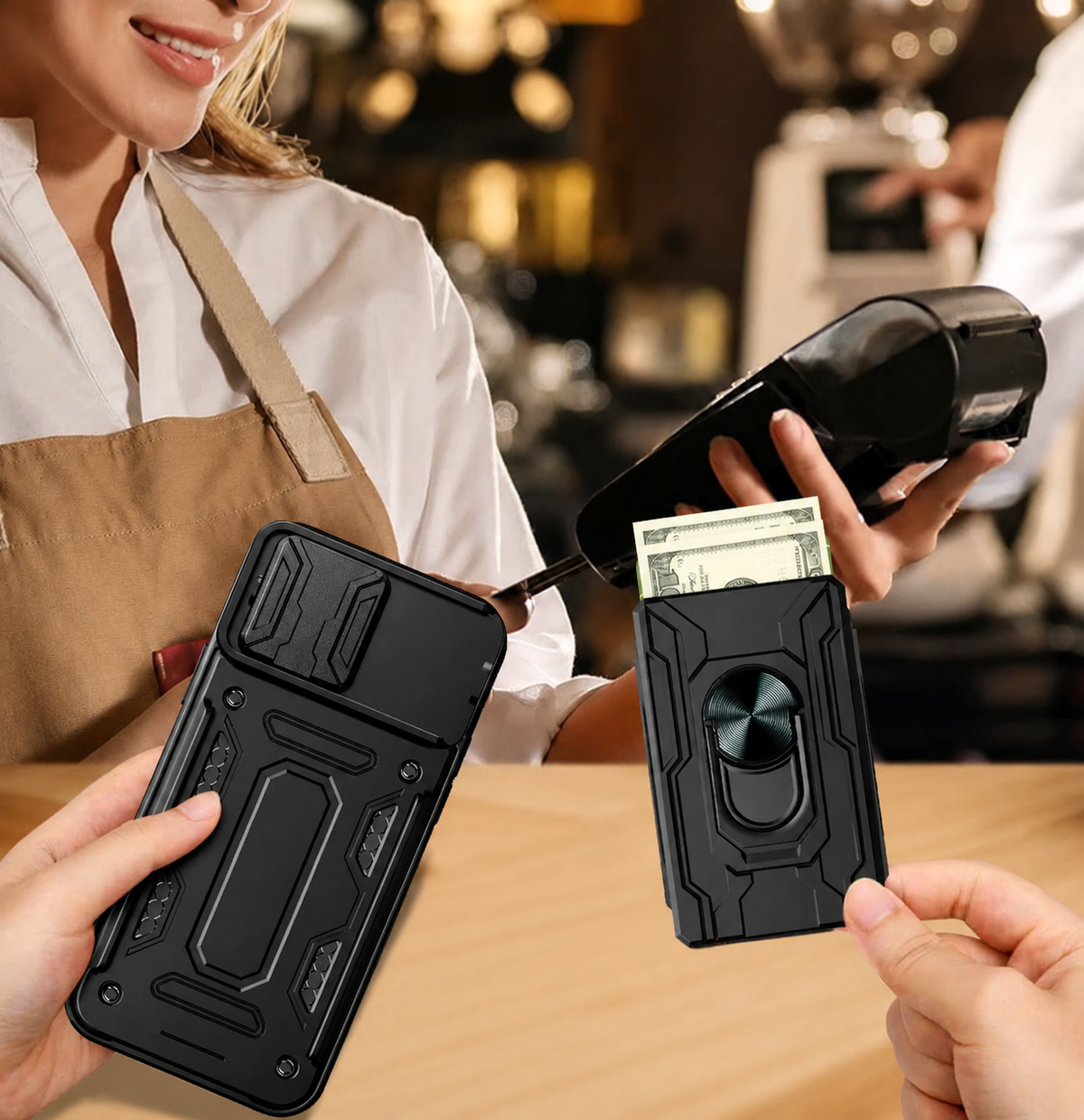 Premium iPhone Case Heavy Duty Card Pocket Dual Layer Shockproof Armor 360° Ring Stand Magnetic Mount Compatible Rugged Protective Cover for Daily Use