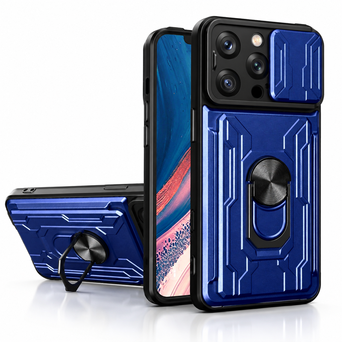 Premium iPhone Case Heavy Duty Card Pocket Dual Layer Shockproof Armor 360° Ring Stand Magnetic Mount Compatible Rugged Protective Cover for Daily Use