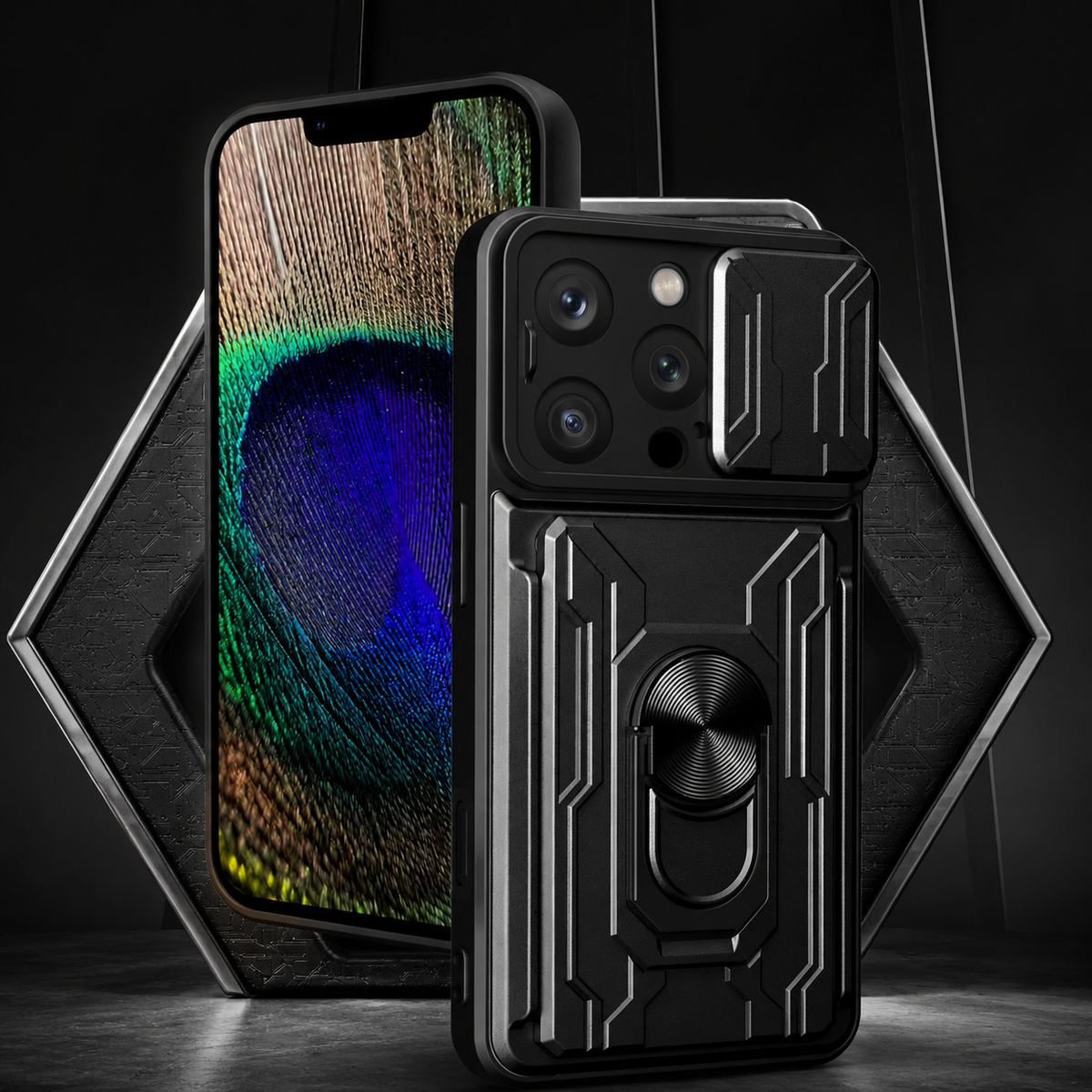 Premium iPhone Case Heavy Duty Card Pocket Dual Layer Shockproof Armor 360° Ring Stand Magnetic Mount Compatible Rugged Protective Cover for Daily Use