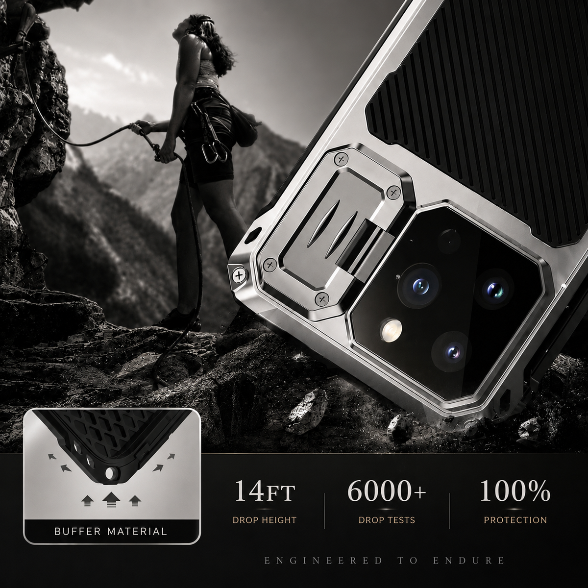 Premium iPhone Case Heavy Duty Metal MagSafe Cover Military Grade Shockproof Aluminum Bumper Camera Guard Kickstand 9H Screen Protection Rugged Design