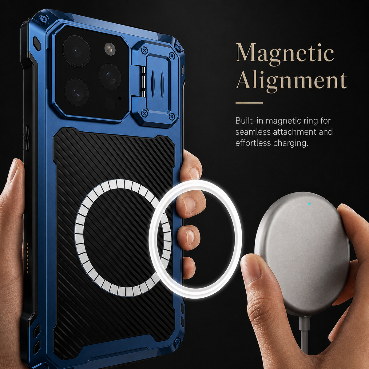 Premium iPhone Case Heavy Duty Metal MagSafe Cover Military Grade Shockproof Aluminum Bumper Camera Guard Kickstand 9H Screen Protection Rugged Design