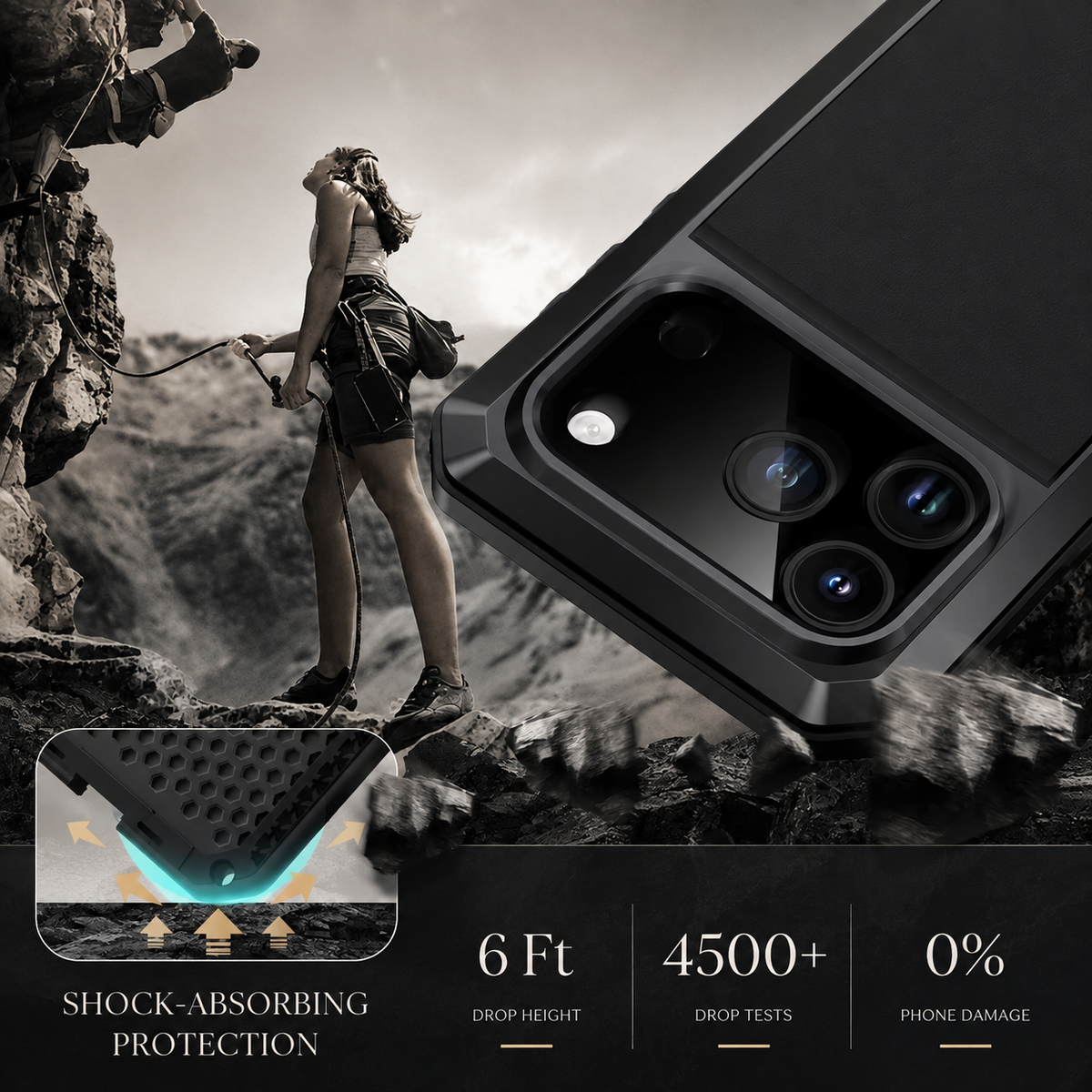 Premium iPhone Case Heavy Duty Metal Protective Cover Tempered Glass Screen Protector Shockproof TPU PC Hybrid Full Coverage Rugged Design