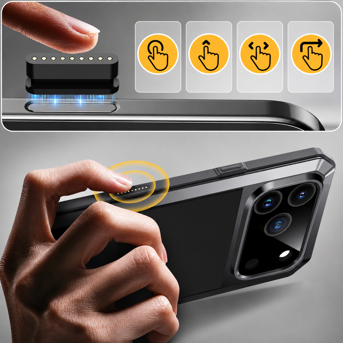 Premium iPhone Case Heavy Duty Metal Protective Cover Tempered Glass Screen Protector Shockproof TPU PC Hybrid Full Coverage Rugged Design