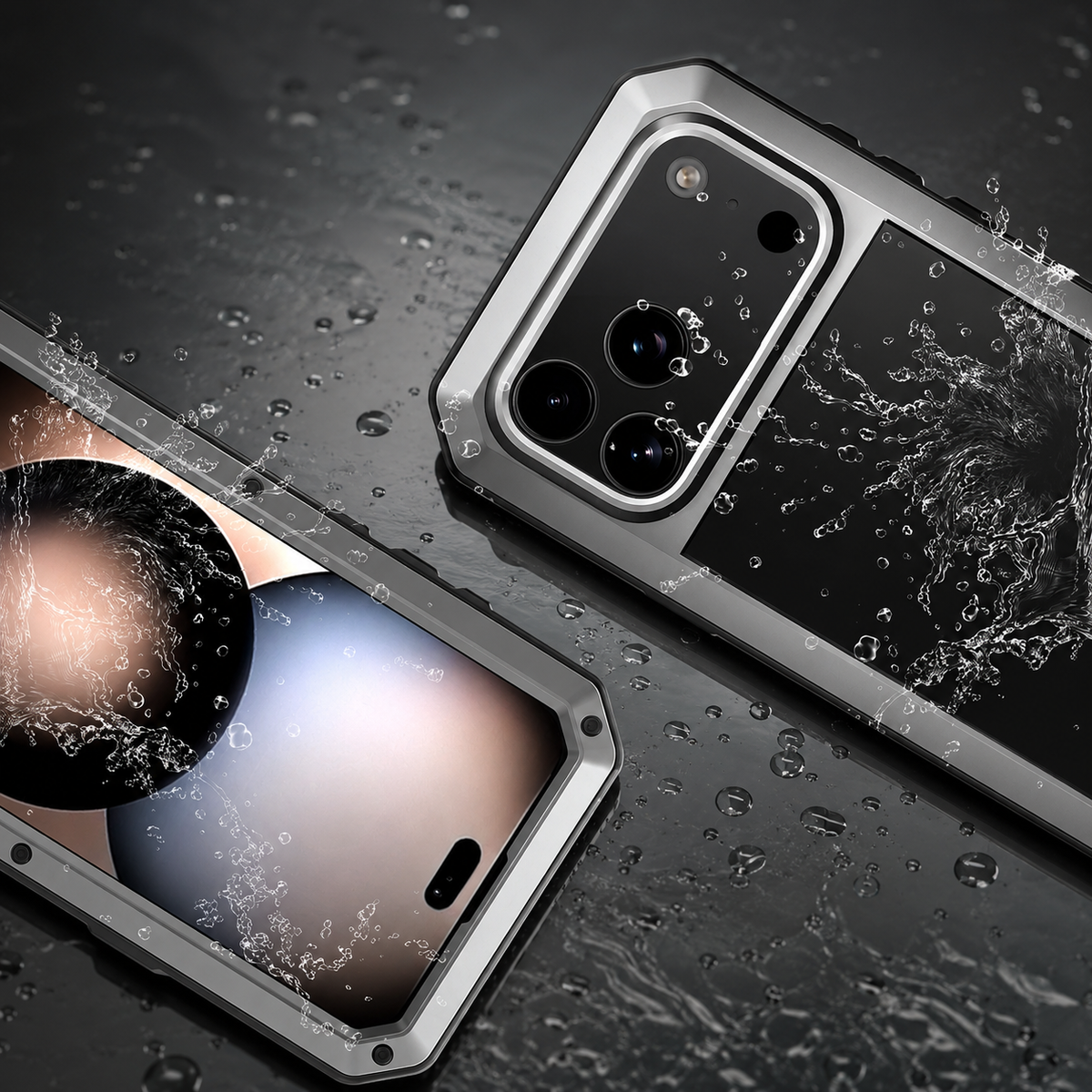 Premium iPhone Case Heavy Duty Metal Protective Cover Tempered Glass Screen Protector Shockproof TPU PC Hybrid Full Coverage Rugged Design