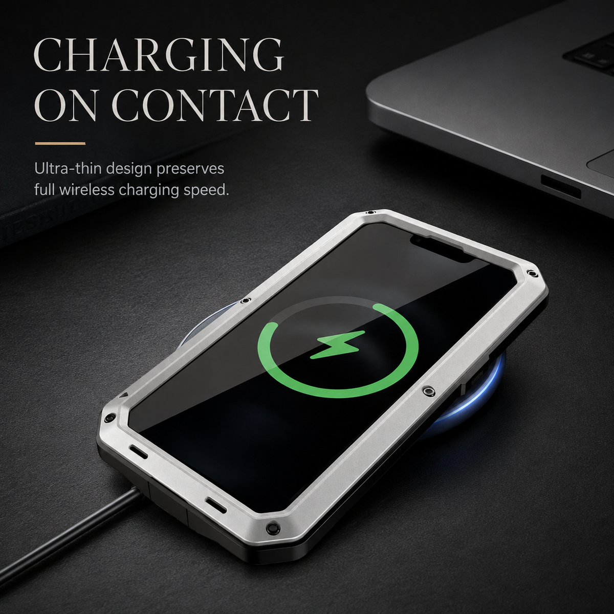 Premium iPhone Case Heavy Duty Metal Protective Cover Tempered Glass Screen Protector Shockproof TPU PC Hybrid Full Coverage Rugged Design