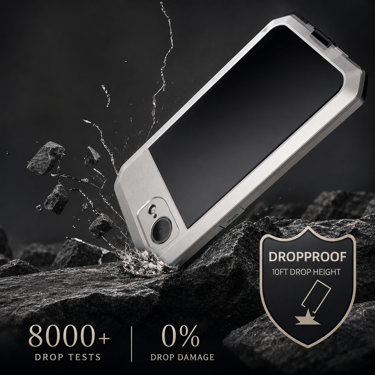 Premium iPhone Case Heavy Duty Metal Shockproof Built In Glass Screen Protector TPU PC Armor Anti Scratch Rugged Protective Cover Raised Edge Design
