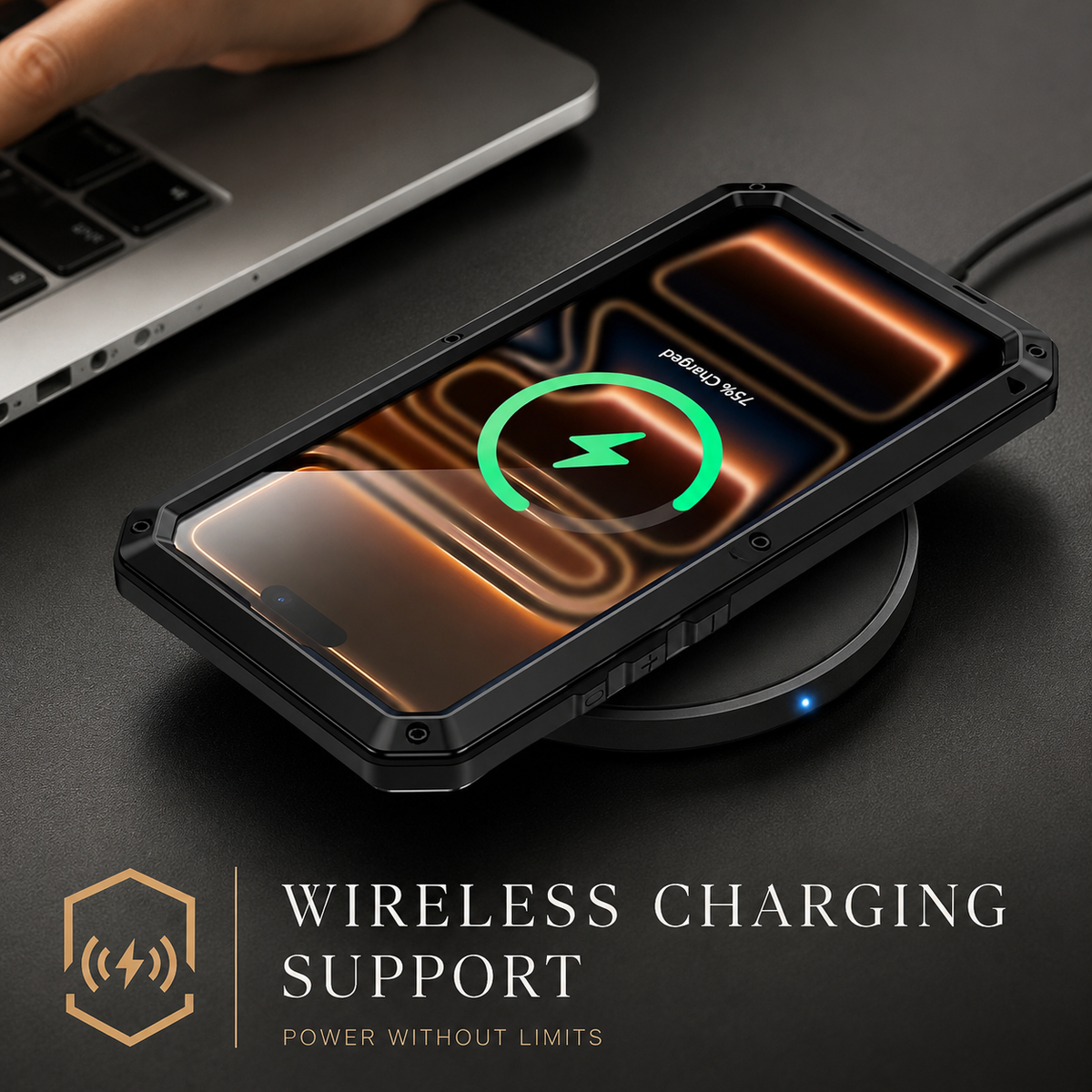 Premium iPhone Case Heavy Duty Metal Shockproof Built In Glass Screen Protector TPU PC Armor Anti Scratch Rugged Protective Cover Raised Edge Design