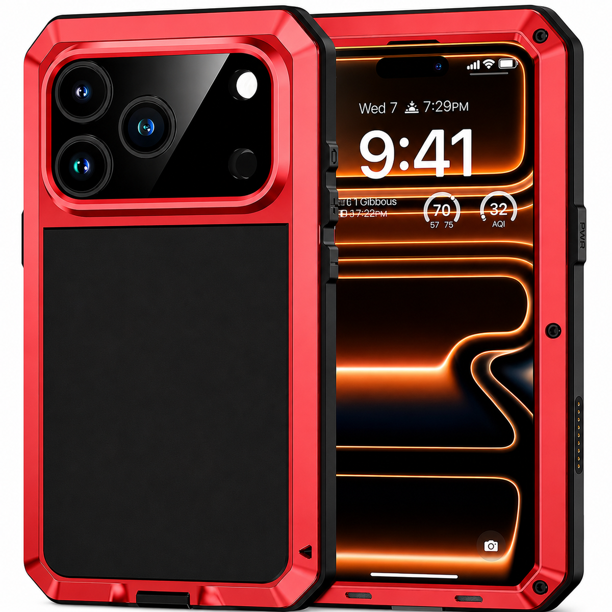 Premium iPhone Case Heavy Duty Metal Shockproof Built In Glass Screen Protector TPU PC Armor Anti Scratch Rugged Protective Cover Raised Edge Design