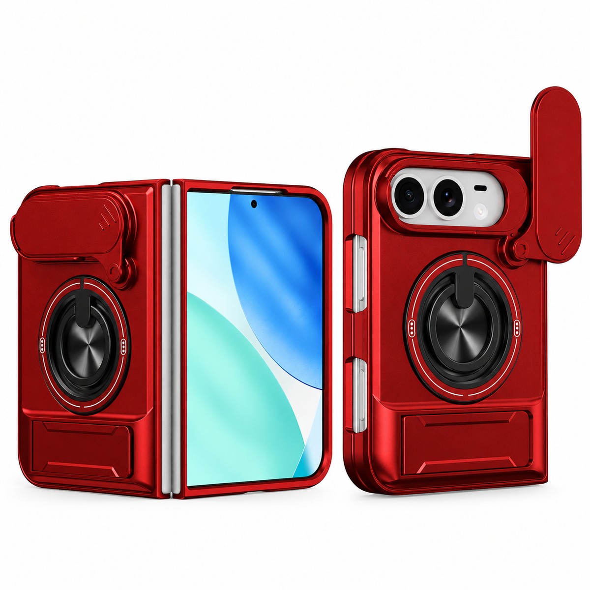 Premium iPhone Case Heavy Duty Rugged Armor Magnetic Ring Stand Slide Camera Protection Foldable Stand Cover Shockproof Tough Durable Protective Phone Case