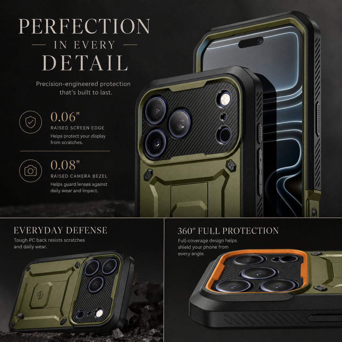 Premium iPhone Case Heavy Duty Rugged Shockproof PC TPU Full Body Protective Cover Built In Screen Protector Reinforced Bumper Tough Armor Case
