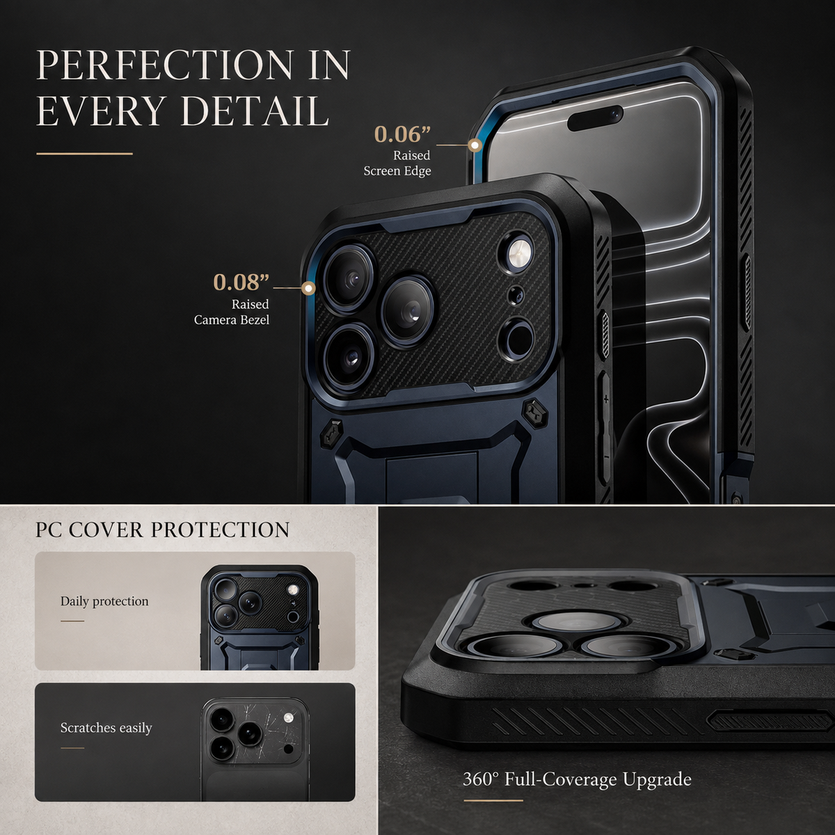 Premium iPhone Case Heavy Duty Rugged Shockproof PC TPU Full Body Protective Cover Built In Screen Protector Reinforced Bumper Tough Armor Case
