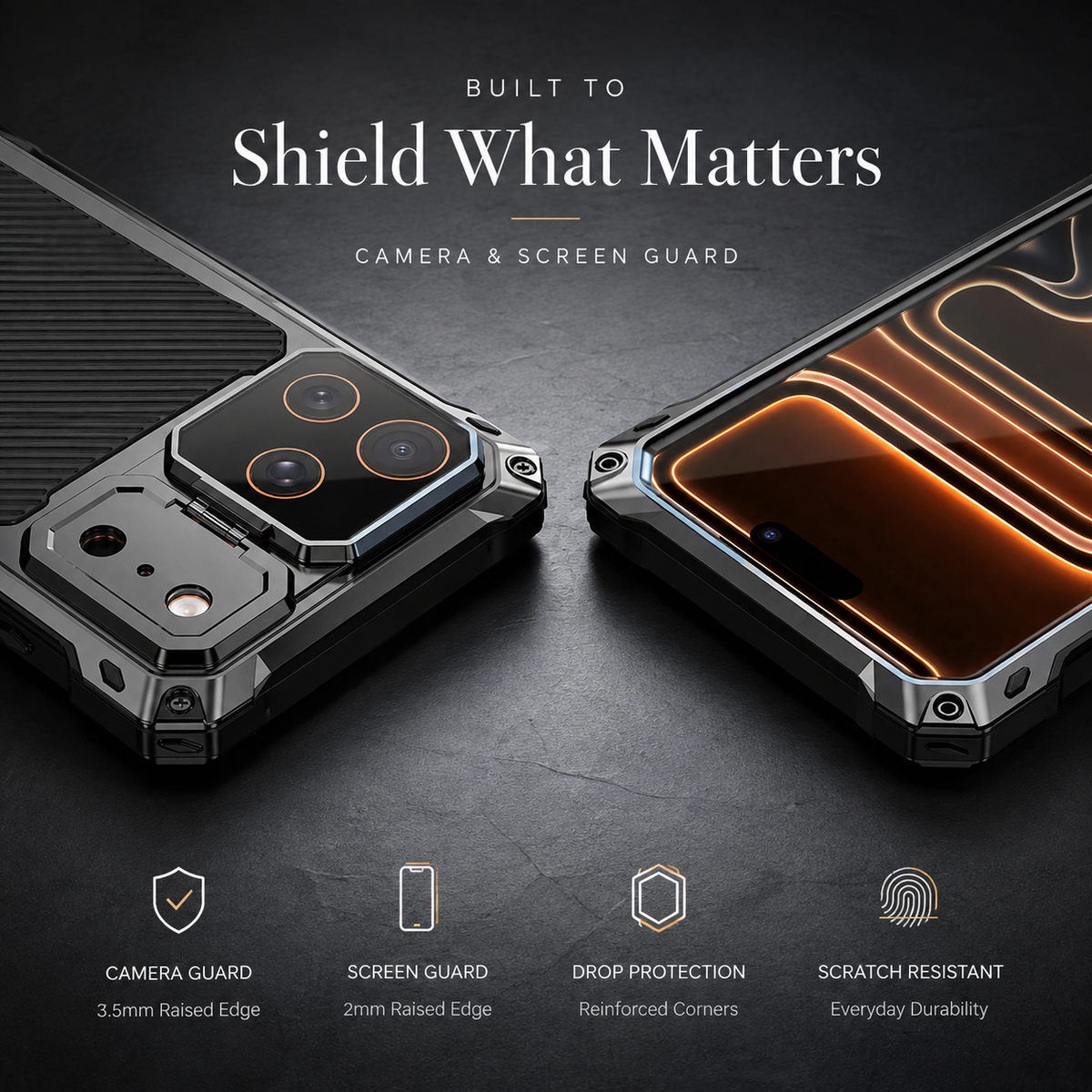 Premium iPhone Case Heavy Duty Shockproof Aluminum Armor Magnetic Ring Stand Tempered Glass Screen Camera Lens Protector Full Coverage Rugged Bumper