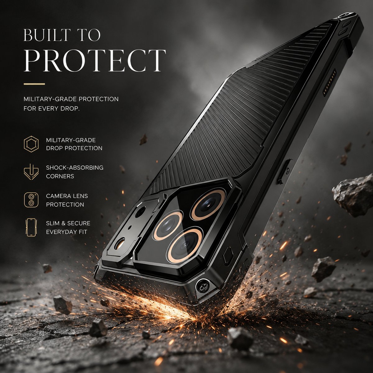 Premium iPhone Case Heavy Duty Shockproof Aluminum Armor Magnetic Ring Stand Tempered Glass Screen Camera Lens Protector Full Coverage Rugged Bumper