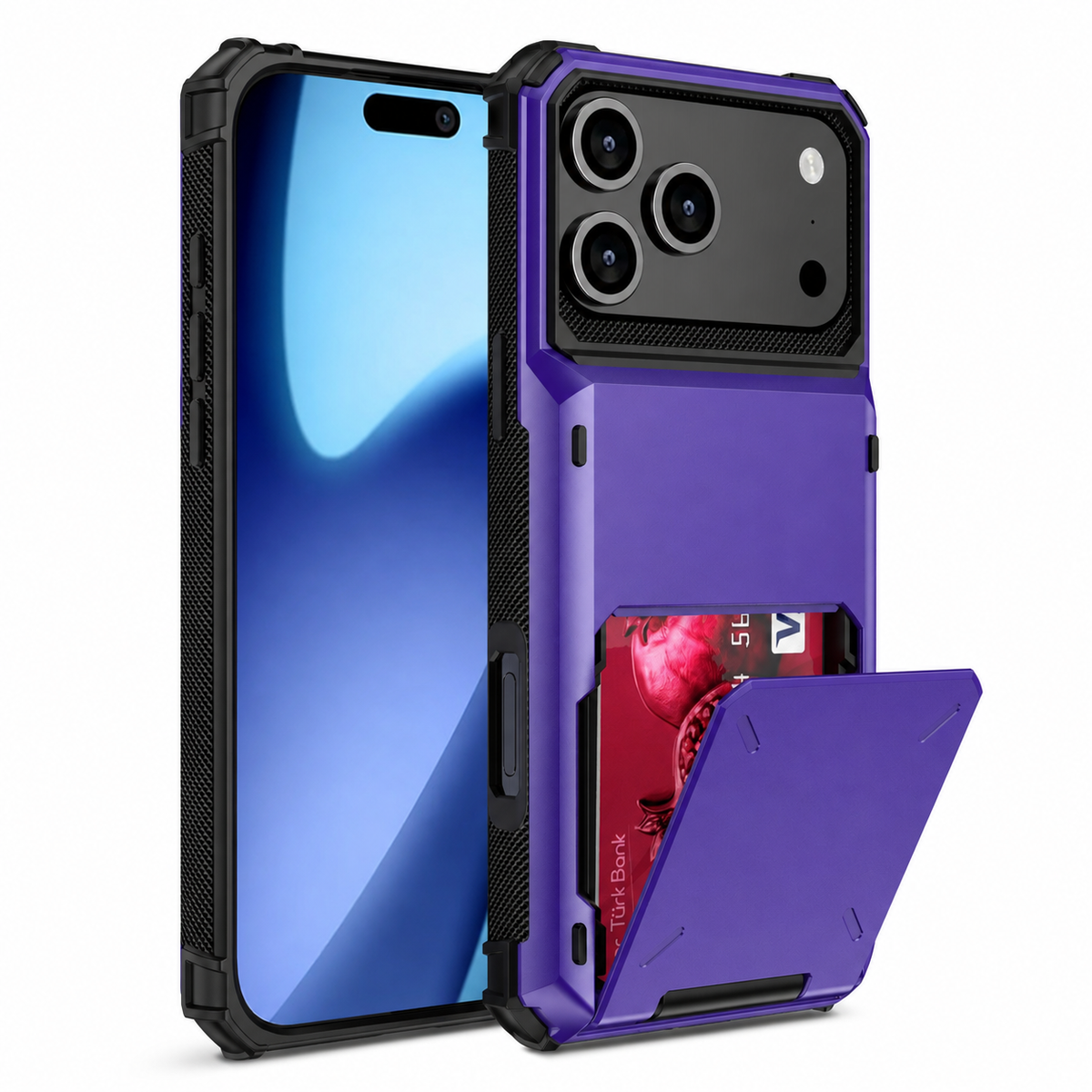 Premium iPhone Case Heavy Duty Wallet Card Holder Hidden Flip Slot Dual Layer Protective Hard Back Anti Scratch Storage Compartment Armor Cover