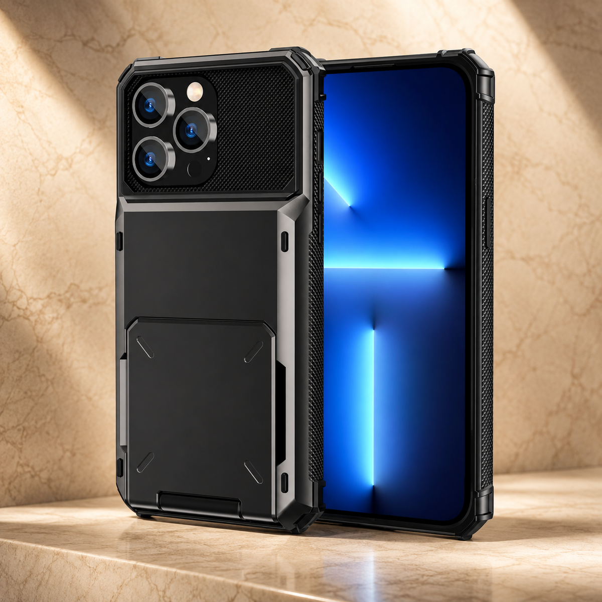 Premium iPhone Case Heavy Duty Wallet Card Holder Hidden Flip Slot Dual Layer Protective Hard Back Anti Scratch Storage Compartment Armor Cover