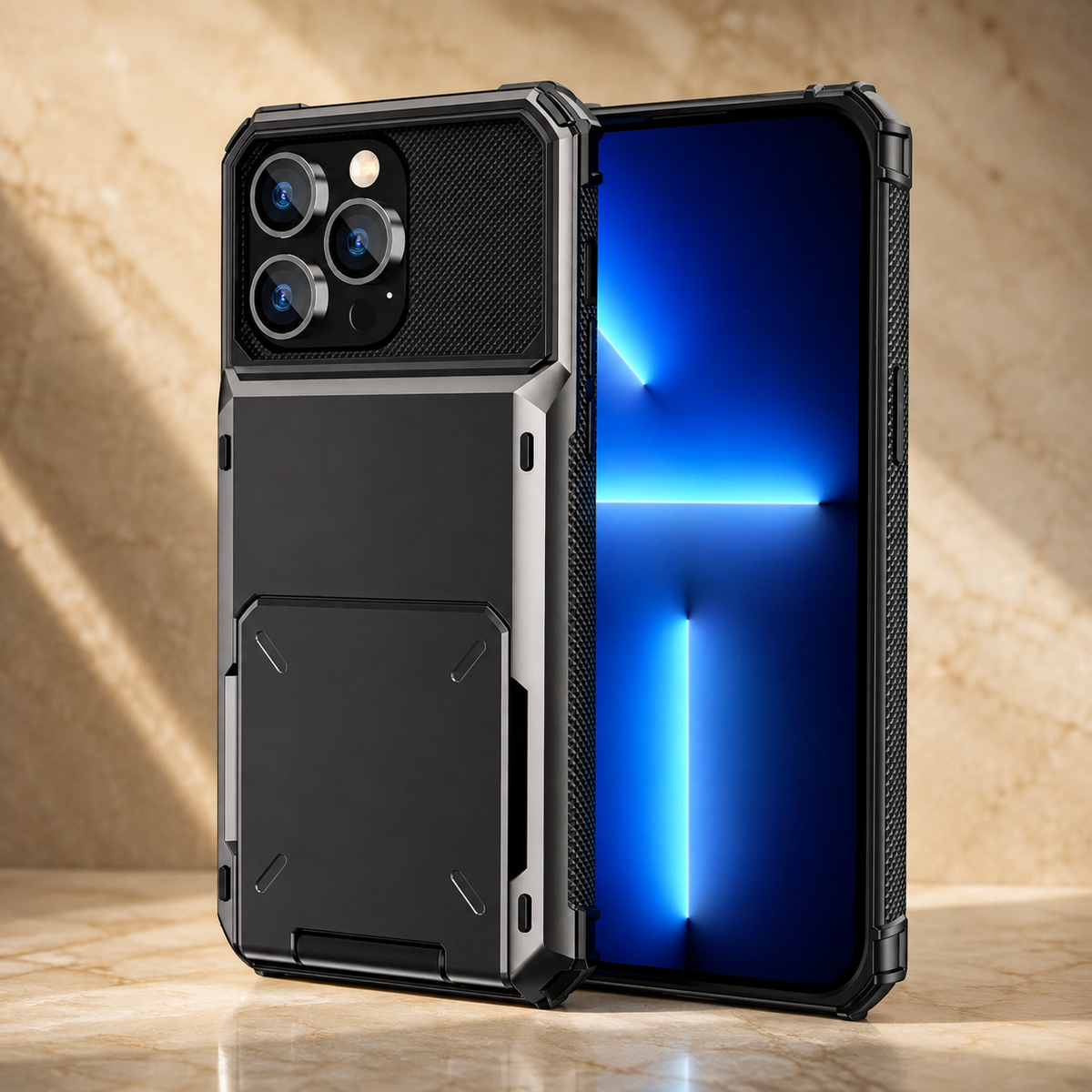 Premium iPhone Case Heavy Duty Wallet Card Holder Hidden Flip Slot Dual Layer Protective Hard Back Anti Scratch Storage Compartment Armor Cover
