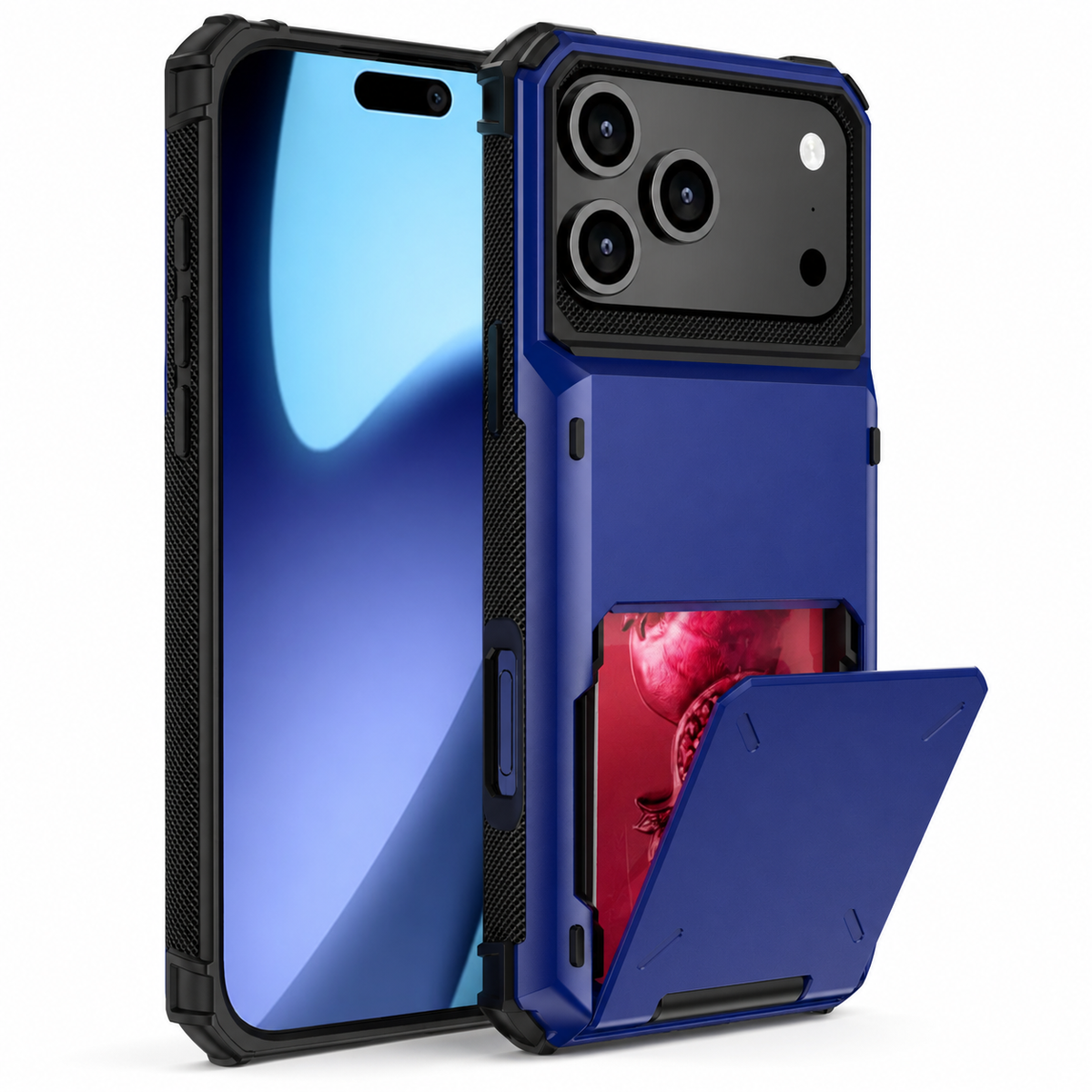 Premium iPhone Case Heavy Duty Wallet Card Holder Hidden Flip Slot Dual Layer Protective Hard Back Anti Scratch Storage Compartment Armor Cover