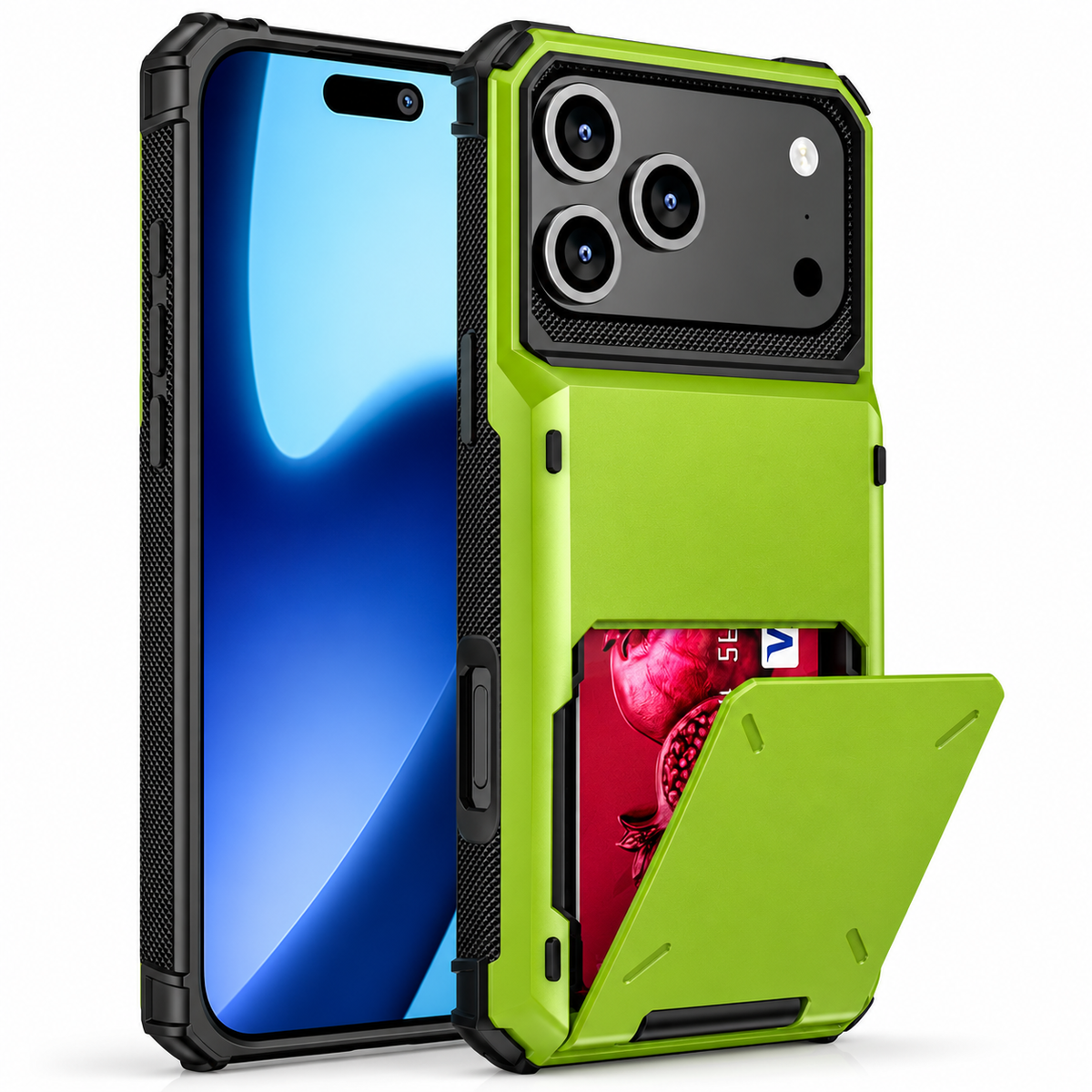 Premium iPhone Case Heavy Duty Wallet Card Holder Hidden Flip Slot Dual Layer Protective Hard Back Anti Scratch Storage Compartment Armor Cover