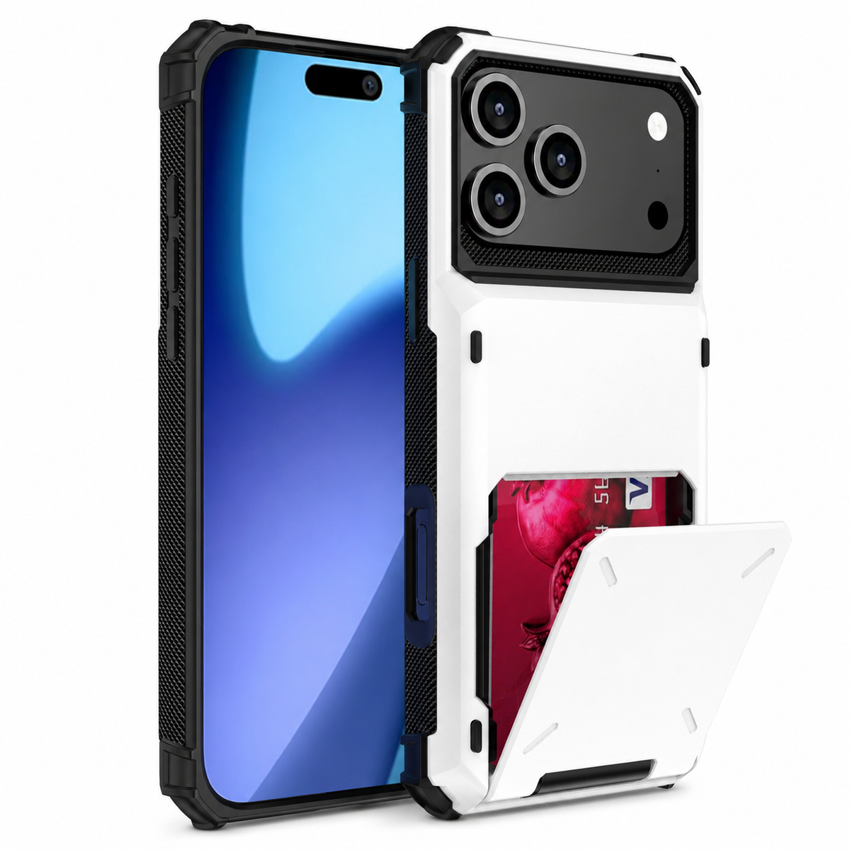 Premium iPhone Case Heavy Duty Wallet Card Holder Hidden Flip Slot Dual Layer Protective Hard Back Anti Scratch Storage Compartment Armor Cover