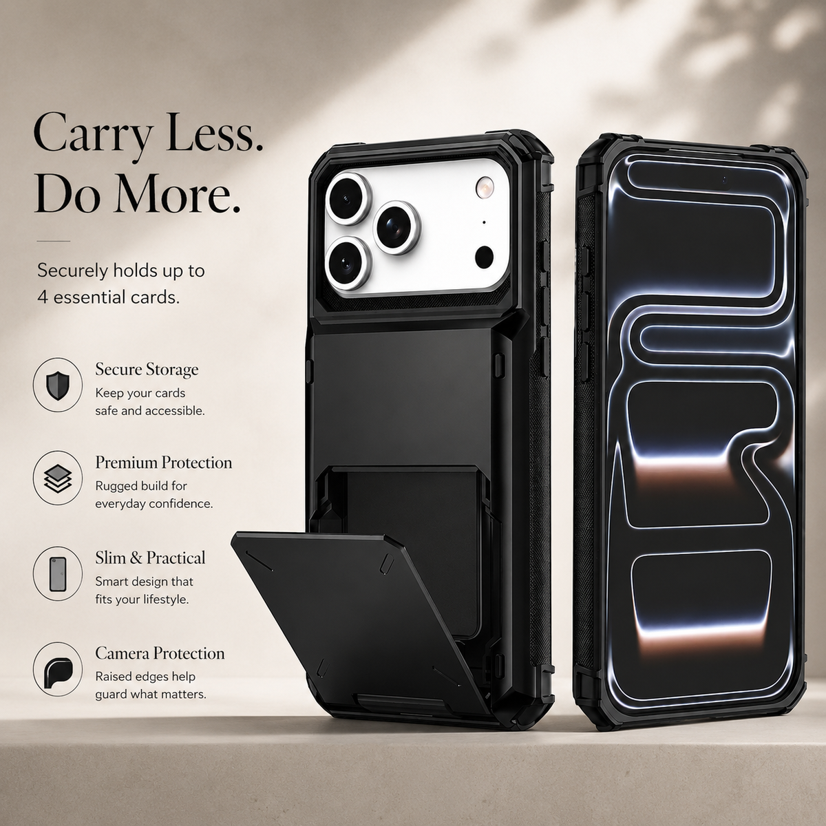 Premium iPhone Case Heavy Duty Wallet Card Holder Hidden Flip Slot Shockproof Dual Layer Hard Back Anti Scratch Anti Fingerprint Protective Armor Cover
