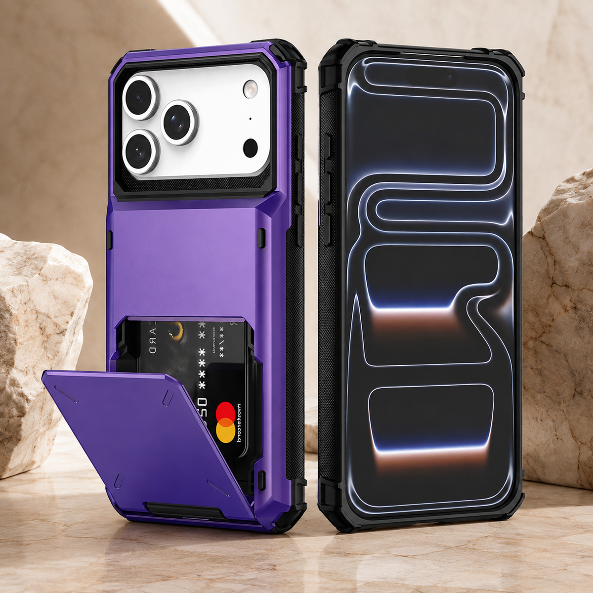 Premium iPhone Case Heavy Duty Wallet Card Holder Hidden Flip Slot Shockproof Dual Layer Hard Back Anti Scratch Anti Fingerprint Protective Armor Cover