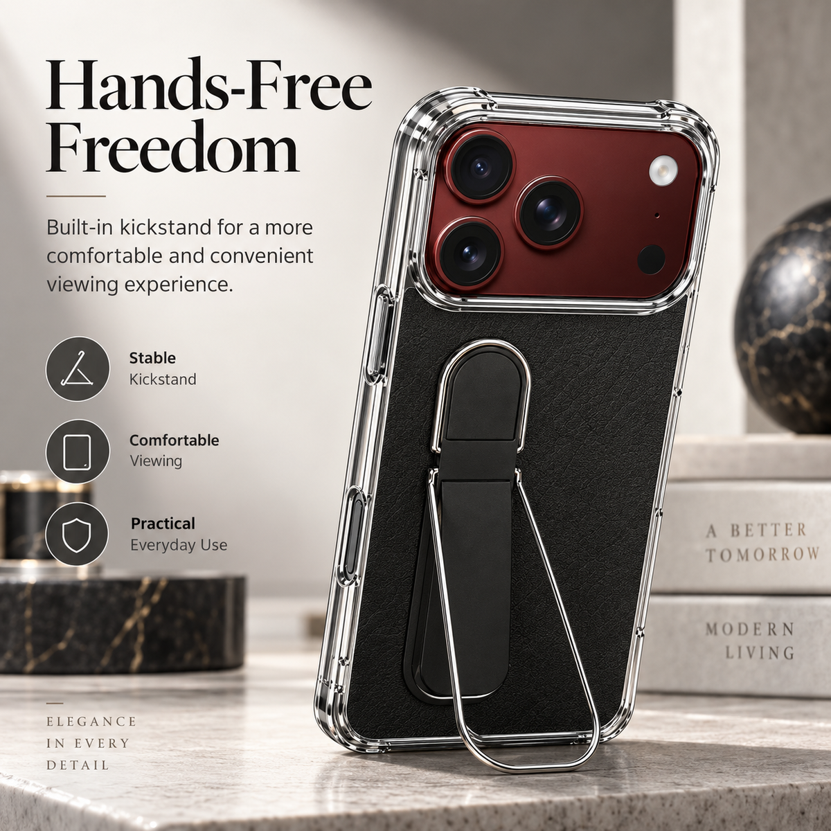 Premium iPhone Case Hidden Bar Folding Stand Foldable Cover Full Protection Shockproof Sweat Resistant Non Slip Slim Durable Protective Phone Cover Case